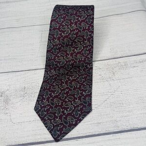 Christian Dior Men's Vintage Maroon Brown Paisley Silk‎ Tie